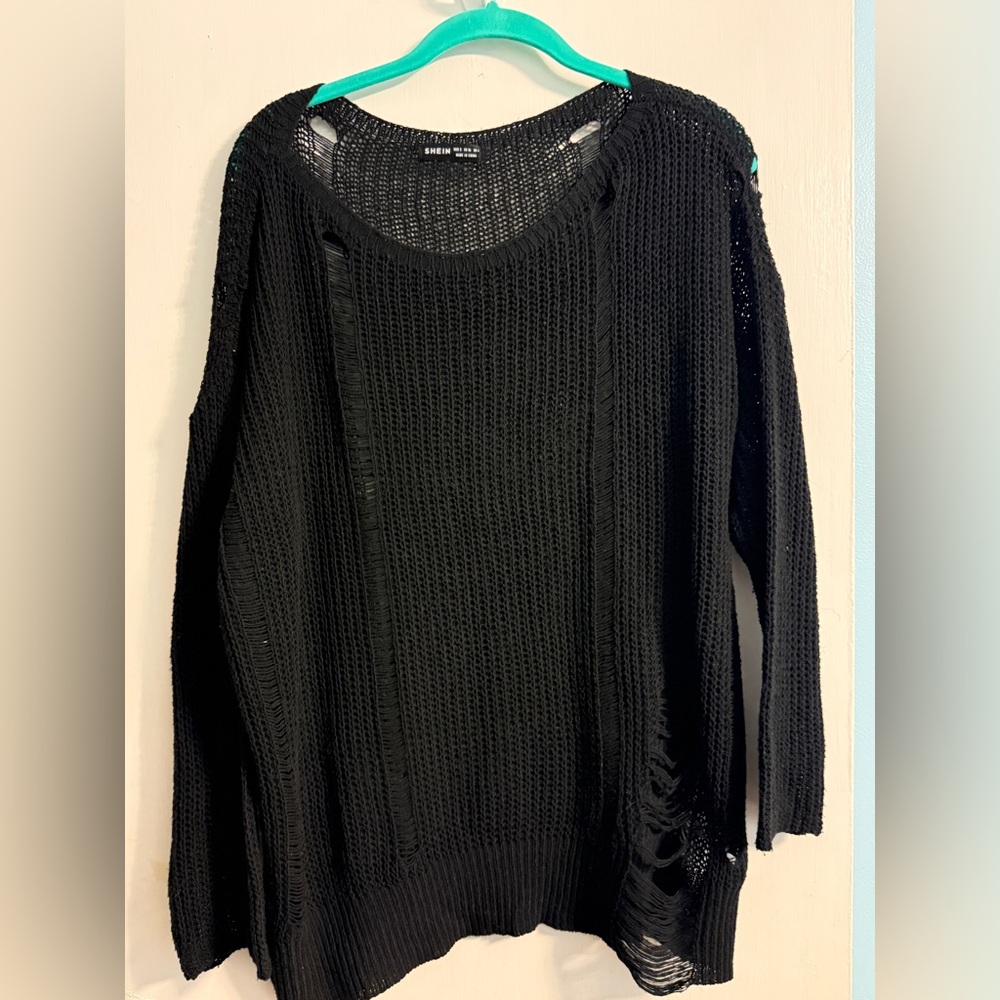 SHEIN Black Distressed Sweater NWOT